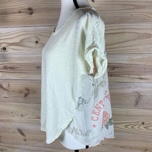 Pilcro Top Womens XS Cream Graphic Back Mixed Media Relaxed Shirt Indie Tiger